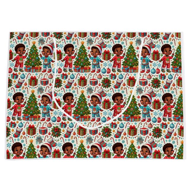 Black Boy Holiday Joy Geschenktasche Große Geschenktüte (Vorderseite)
