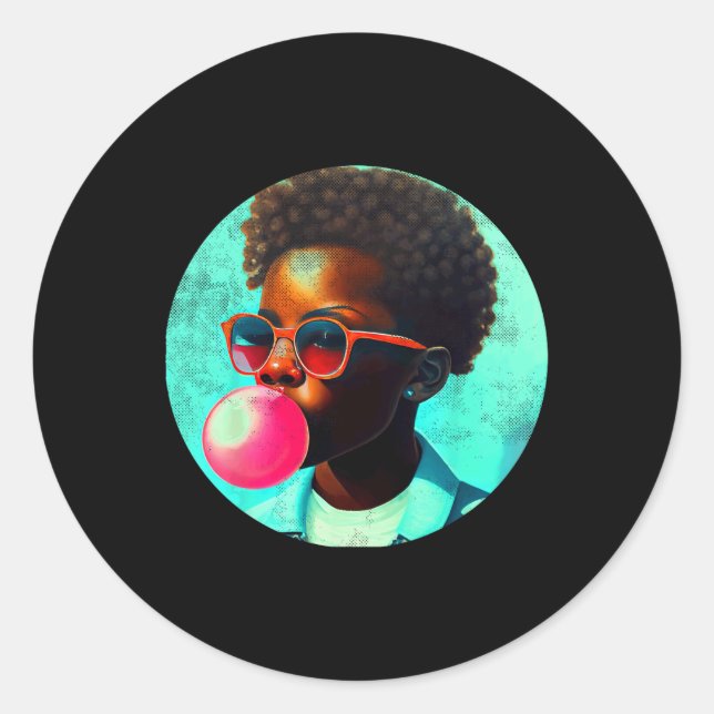 Black Boy Joy Bubble Gum Fun African Melanin Princ Runder Aufkleber (Vorderseite)