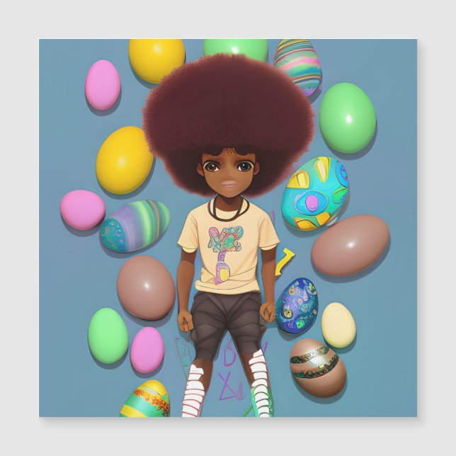 Black Boy Melanin Bruh Oaster Egg Hunt Basket Magnetkarte (Vorderseite)