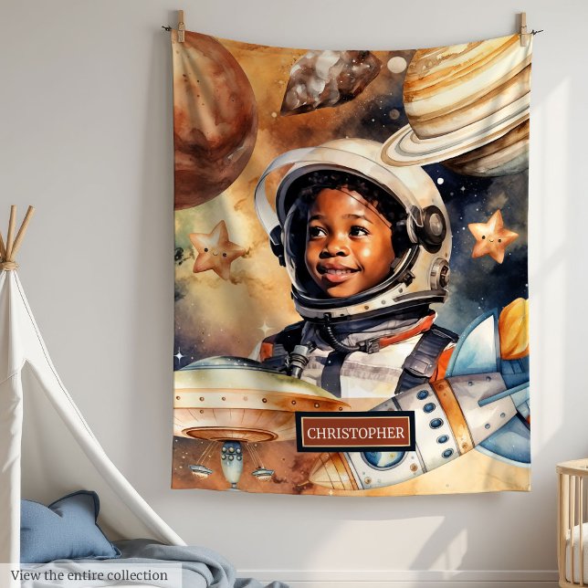 Black Boys’ Rocket Blanke Wasserfarben Schlafzimme Fleecedecke (Black Boys’ Rocket Blanket Watercolor Bedroom Gift)