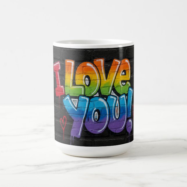 Black Brick Wall with Graffiti “I Love You!” Kaffeetasse (Mittel)