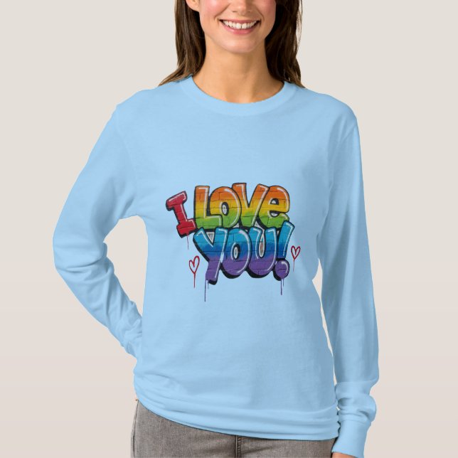 Black Brick Wall with Graffiti “I Love You!” T-Shirt (Vorderseite)