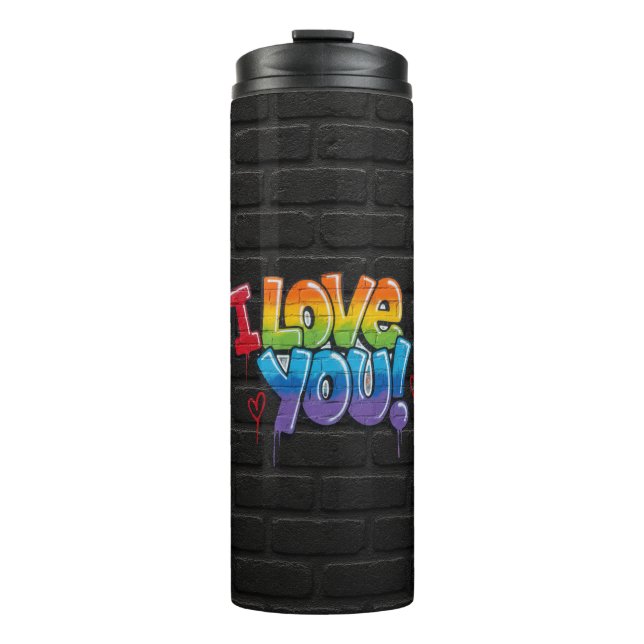 Black Brick Wall with Graffiti “I Love You!” Thermosbecher (Vorderseite)