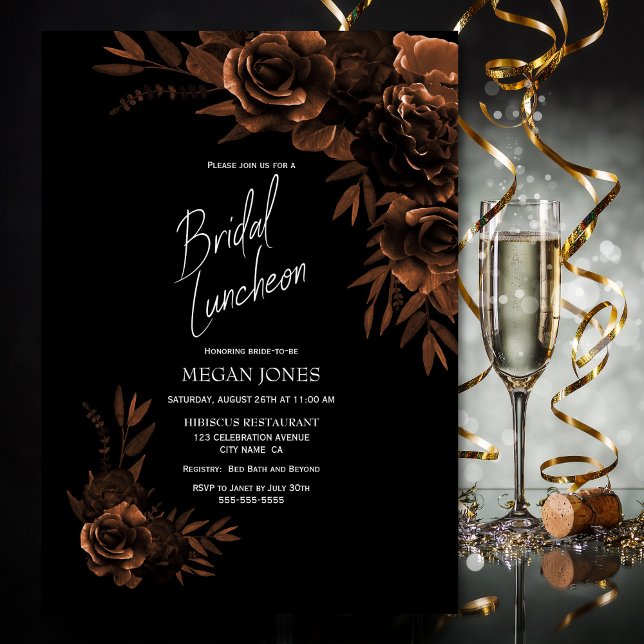 Black Bronze Floral Bridal Luncheon Einladung (Von Creator hochgeladen)