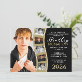 Black & Bronze Foto Filmstrip Abschluss Collage Einladung
