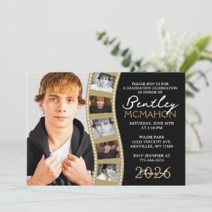Black & Bronze Foto Filmstrip Abschluss Collage Einladung