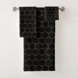 Black Bronze Honeycomb Hexagon Muster Chic Manly Badhandtuch Set