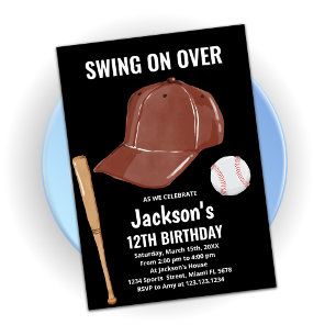 Black Brown Baseball Invitations Anniversaire