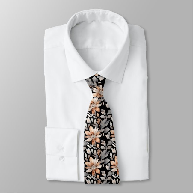 Black Brown Beige Gray Boho Floral Wedding Groom Krawatte (Gebunden)