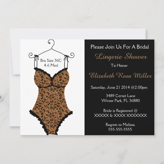 Black & Brown Corset Lingerie Brautparty Einladung (Vorderseite)