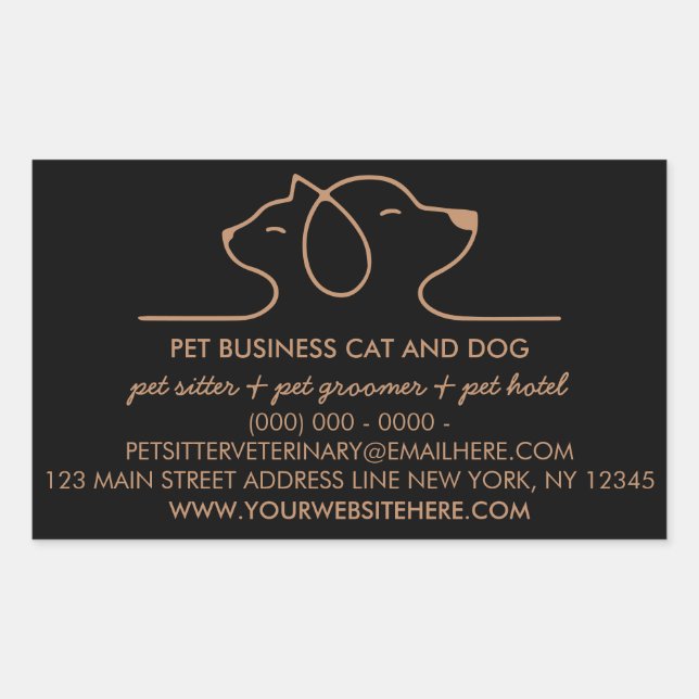 Black Brown Dog Cat Logo Tierchen Rechteckiger Aufkleber (Vorderseite)