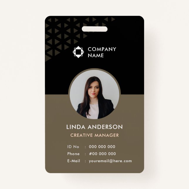 Black Brown Employee Foto ID Abstraktes Muster Ausweis (Vorderseite)