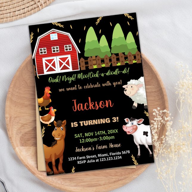 Black Brown Green Farm zum Geburtstag Einladungen (Black Brown Green Farm Birthday Invitations)