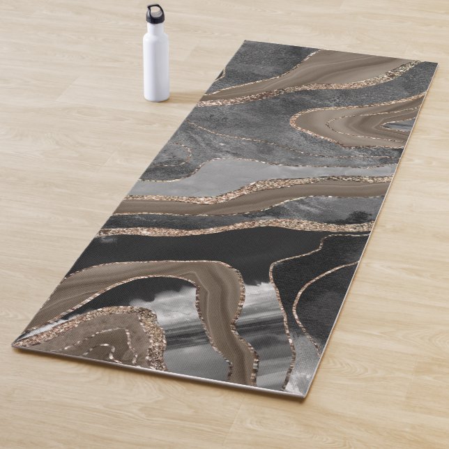 Black Brown Marble Agate Gold Glitzer Glam #1  Yogamatte (Beispiel)