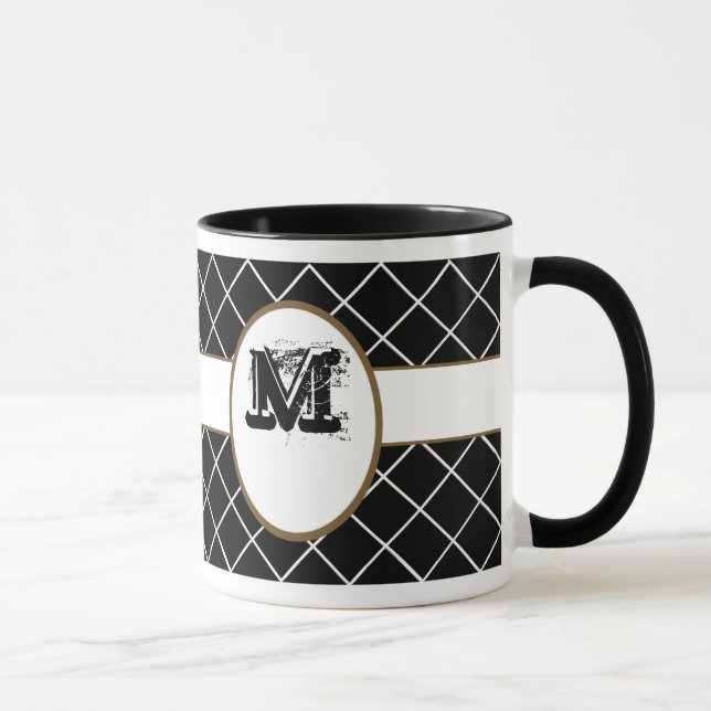 Black Brown Mit Monogramm Mens Tasse (Rechts)