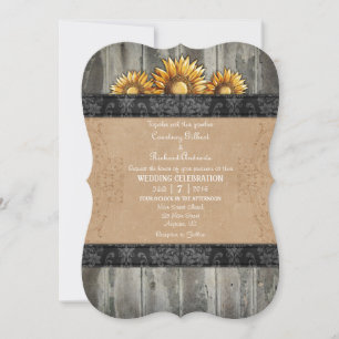 Black Brown Rustic Sunflower Wedite Einladung