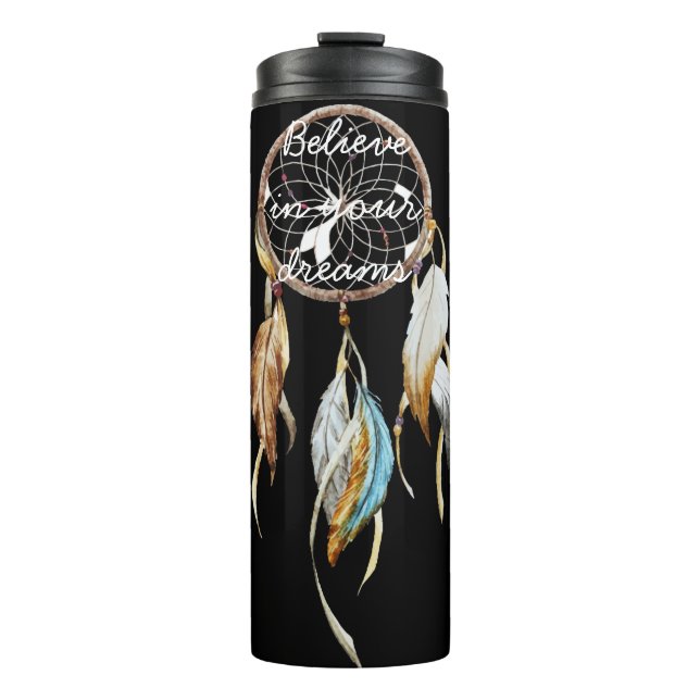 Black Brown Turquoise Dream Catcher Thermosbecher (Vorderseite)