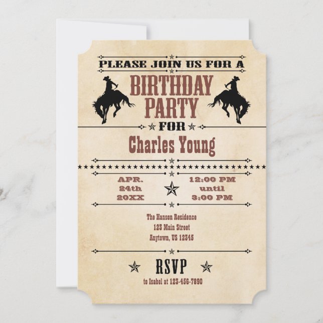 Black Brown Vintage Cowboy Invitation Anniversaire (Devant)