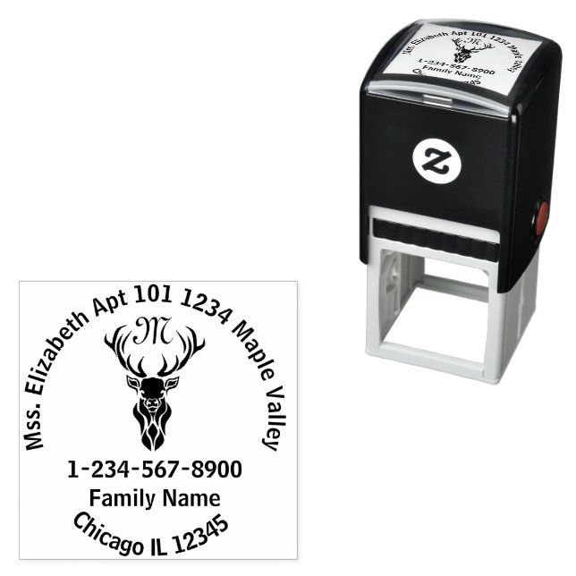 Black Buck Monogram Rücksendeadresse Permastempel (Beispiel)