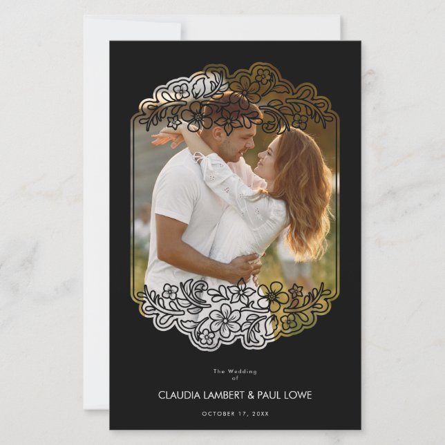 Black Budget Nice Floral Frame Wedding Photo (Vorderseite)