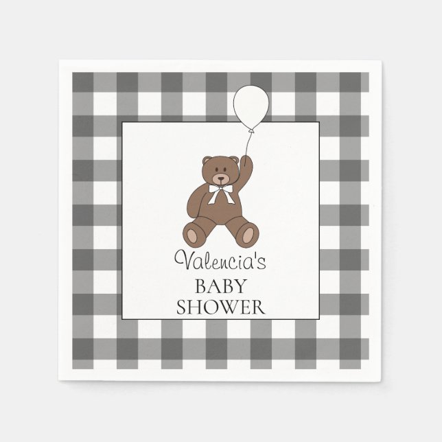 Black Buffalo Check Pattern Teddy Bear Baby Shower Serviette (Vorderseite)