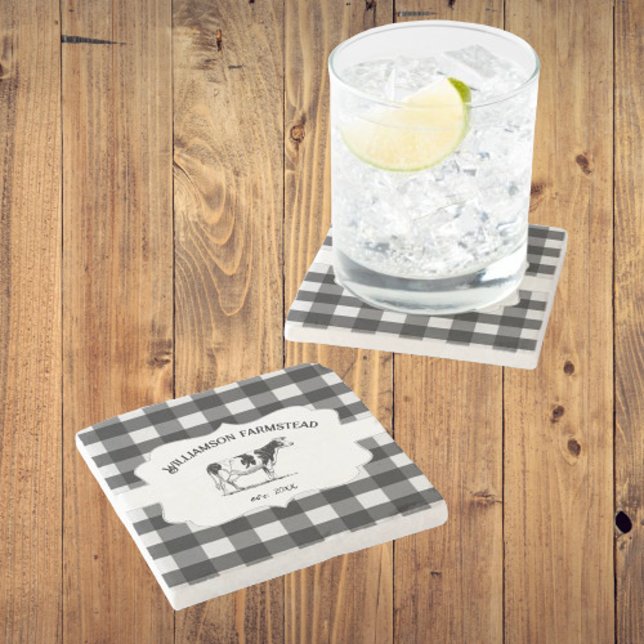 Black Buffalo Kariert Farm Cow Stone Untersetzer (Black Buffalo Plaid Farm Cow Stone Coasters)