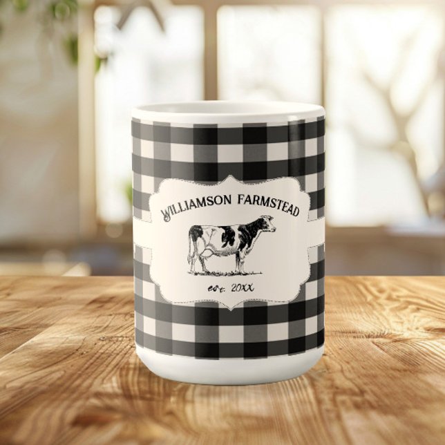 Black Buffalo Kariert Farm Cow Tasse (Black Buffalo Plaid Farm Cow Coffee Mug)