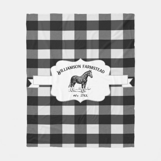 Black Buffalo Kariert Farm Horse Fleece Blanket (Vorderseite)