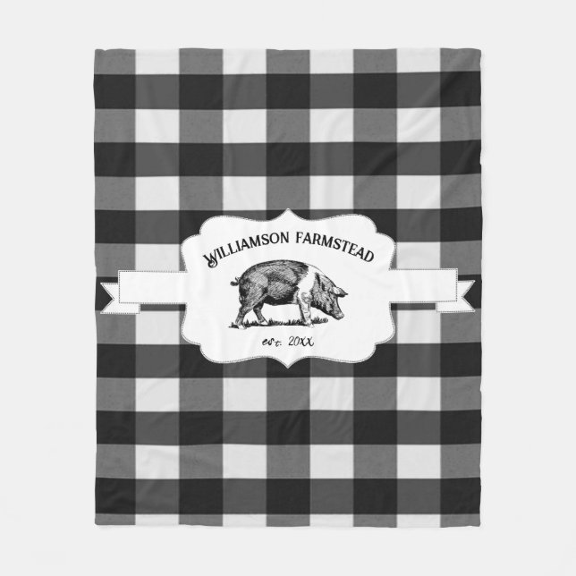 Black Buffalo Kariert Farm Pig Fleece Blanket (Vorderseite)
