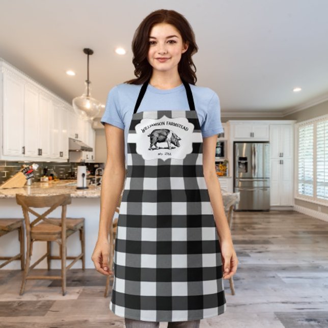 Black Buffalo Kariert Farm Pig Schürze (Black Buffalo Plaid Farm Pig Personalized Apron)