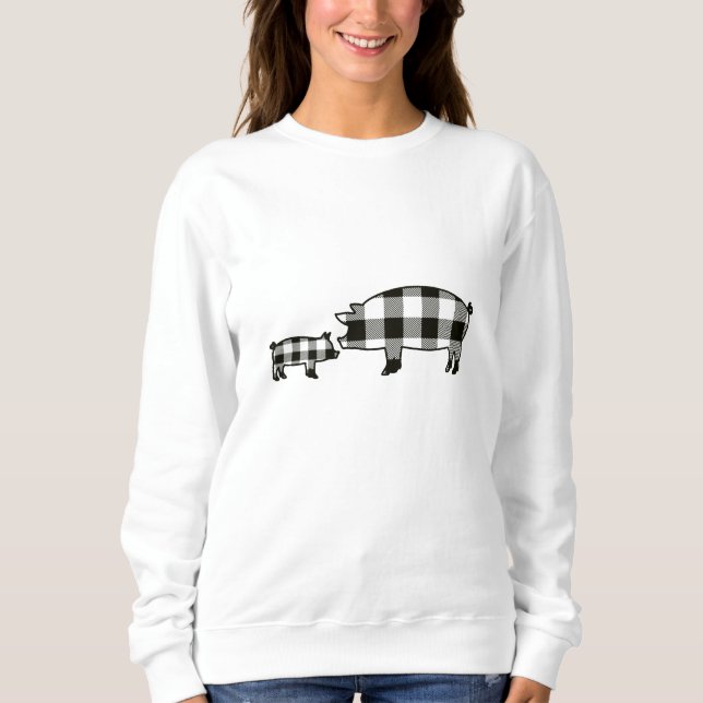 Black Buffalo Kariert Farm Sweatshirt mit Schweine (Vorderseite)