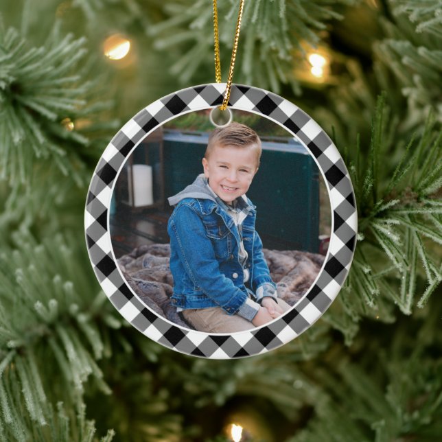 Black Buffalo Kariert Holiday Foto Personalisiert Keramik Ornament (Baum)
