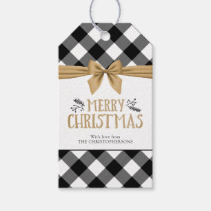 Black Buffalo Kariert MERRY CHRISTMAS Gold Bow Geschenkanhänger
