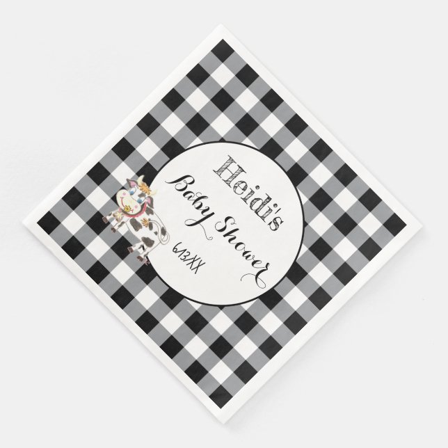 Black Buffalo Kariert mit Cartoon Cow Paper Napkin Serviette (Ecke)