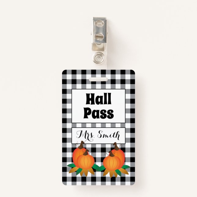 Black Buffalo Kariert mit Pumpkins Hall Pass Abzei Ausweis (Vorderseite mit Klammer)