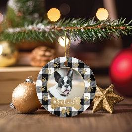 Black Buffalo Kariert Pattern Gold Bow Family Foto Keramik Ornament