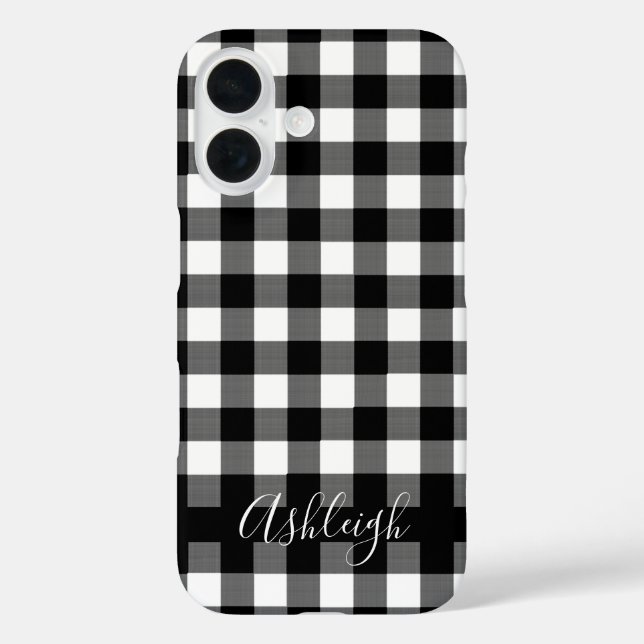 Black Buffalo Karo Karierter Personalisierter Name iPhone 16 Hülle (Rückseite)