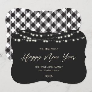 Black Buffalo Lights Plaid Happy New Year Cartes