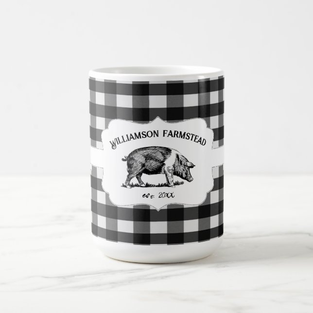 Black Buffalo Plaid Farm Pig Coffee Mug (Centre)