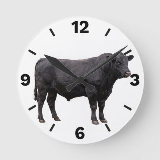 Black Bull Beef Cattle Farm Ranch Rustic Decor Runde Wanduhr