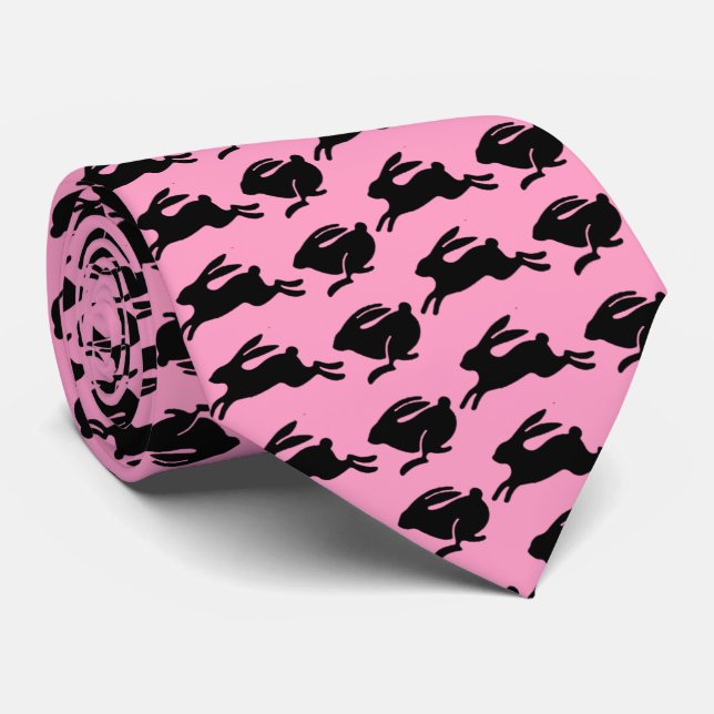 Black Bunnies Hopping Pink Oaster Fashion Krawatte (Gerollt)