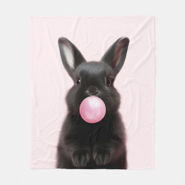 Black Bunny Blown Pink Blubble Gum Niedlich Spiele Fleecedecke (Vorderseite)