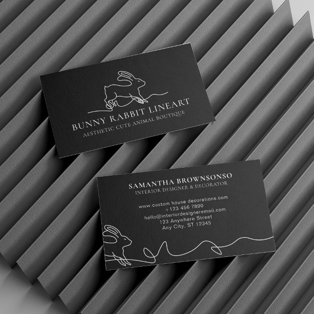 Black Bunny Rabbit Line Art Baby Animal Visitenkarte (Black Bunny Rabbit Line Art Baby Animal Business Card)