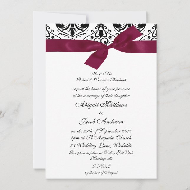 Black & Burgund Ribbon - Einladung zur Hochzeit (Vorderseite)