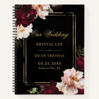 Black Burgundy Blush Floral Wedding Guest Book Notizbuch
