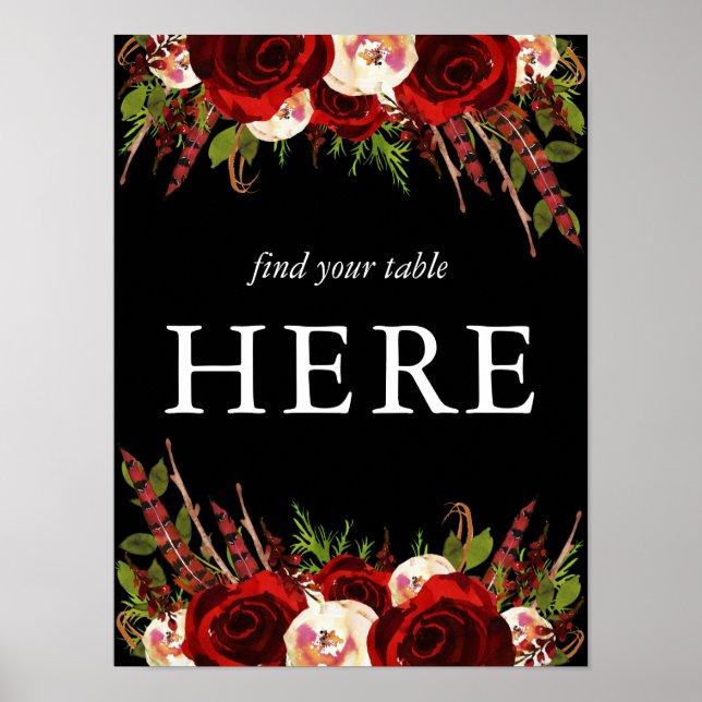 Black Burgundy Floral Boho Finden Sie hier Ihren T Poster (Vorne)