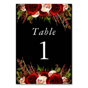 Black Burgundy Floral Boho Tischnummer