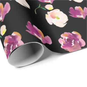 Black Burgundy Peach Floral Geschenkpapier