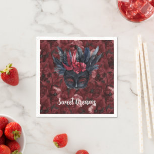 Black Burgundy Red Feathers Mask Brautparty Serviette