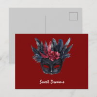 Black Burgundy Red Feathers Maske